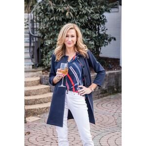 CAbi Carriage Navy Blue & White Micro Polka Dot Button Front Jacket Small